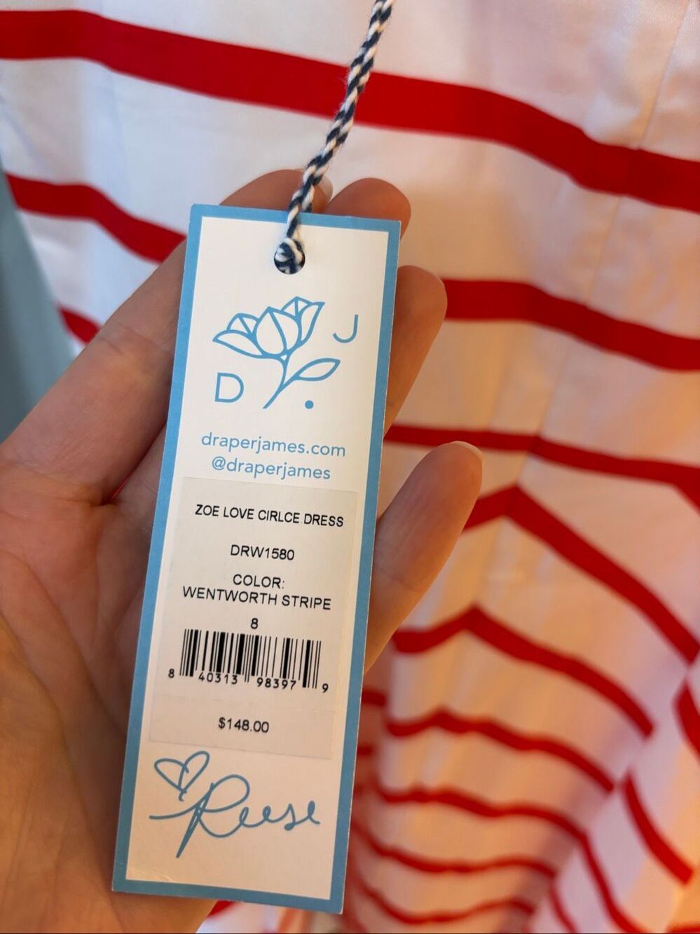 NWT Draper James Red & White Stripe Fit & Flare Coastal Sundress, Zoe dress sz 8 - Picture 7 of 10